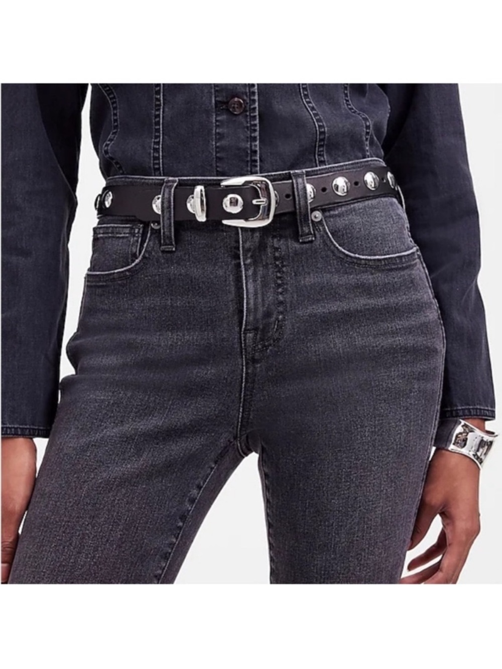 Madewell Studded Western True Black Leather Belt, Size X-Large, NWT - Picture 2 of 6